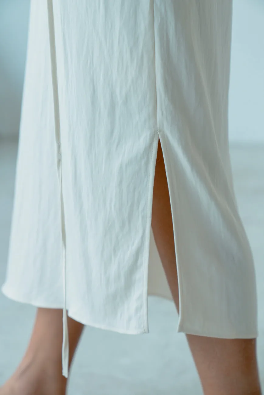 ( IVORY / BLACK ) TIE UP RAYON DRESS WITH BELT BAG 🌟BEST BUY🌟