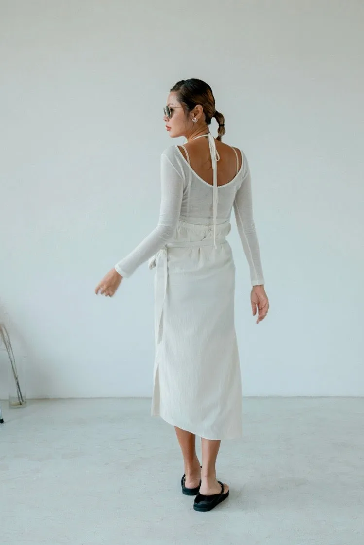 ( IVORY / BLACK ) TIE UP RAYON DRESS WITH BELT BAG 🌟BEST BUY🌟