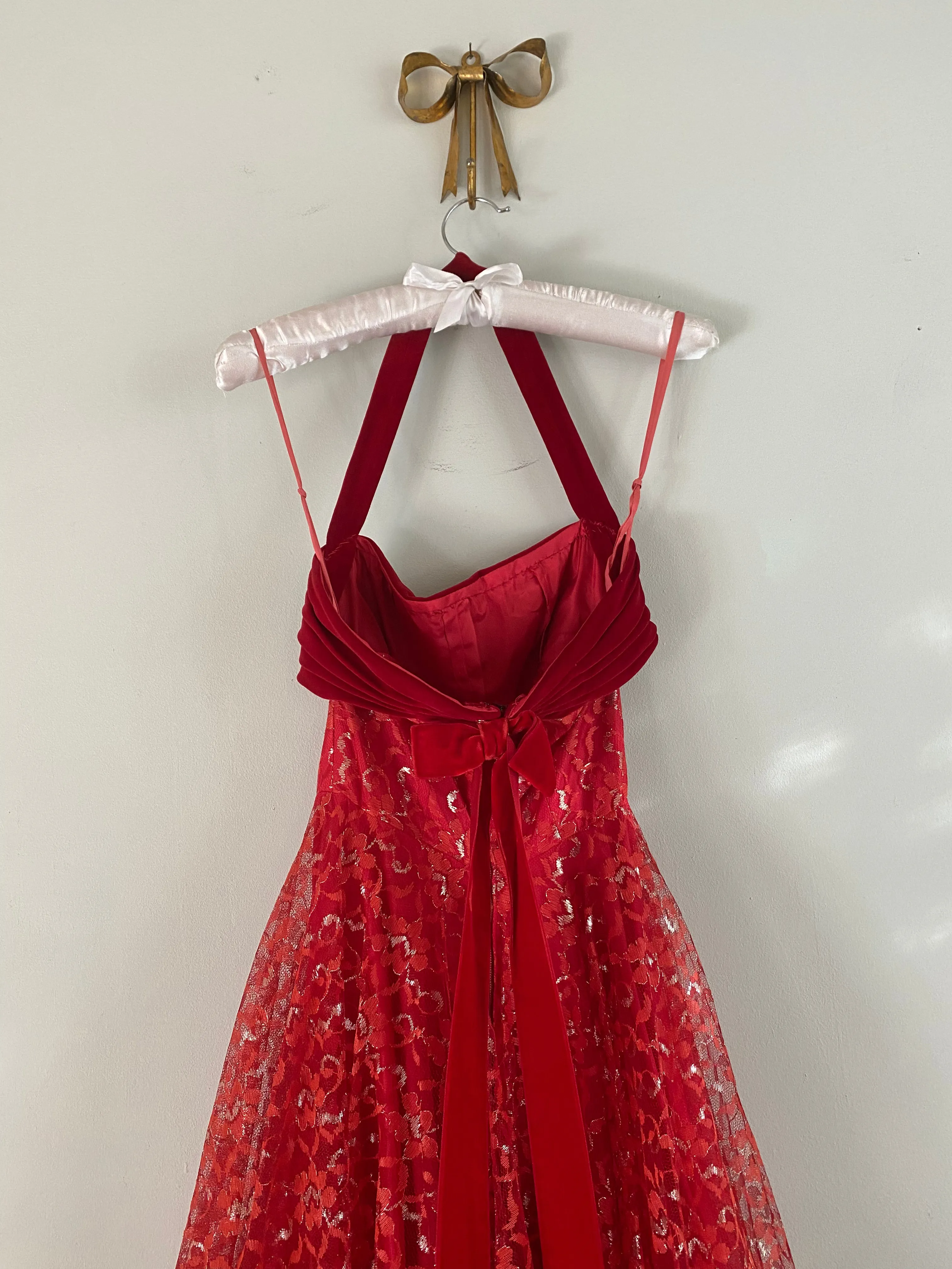 1950's Cherries In The Snow Velvet And Lace Party Dress / XS