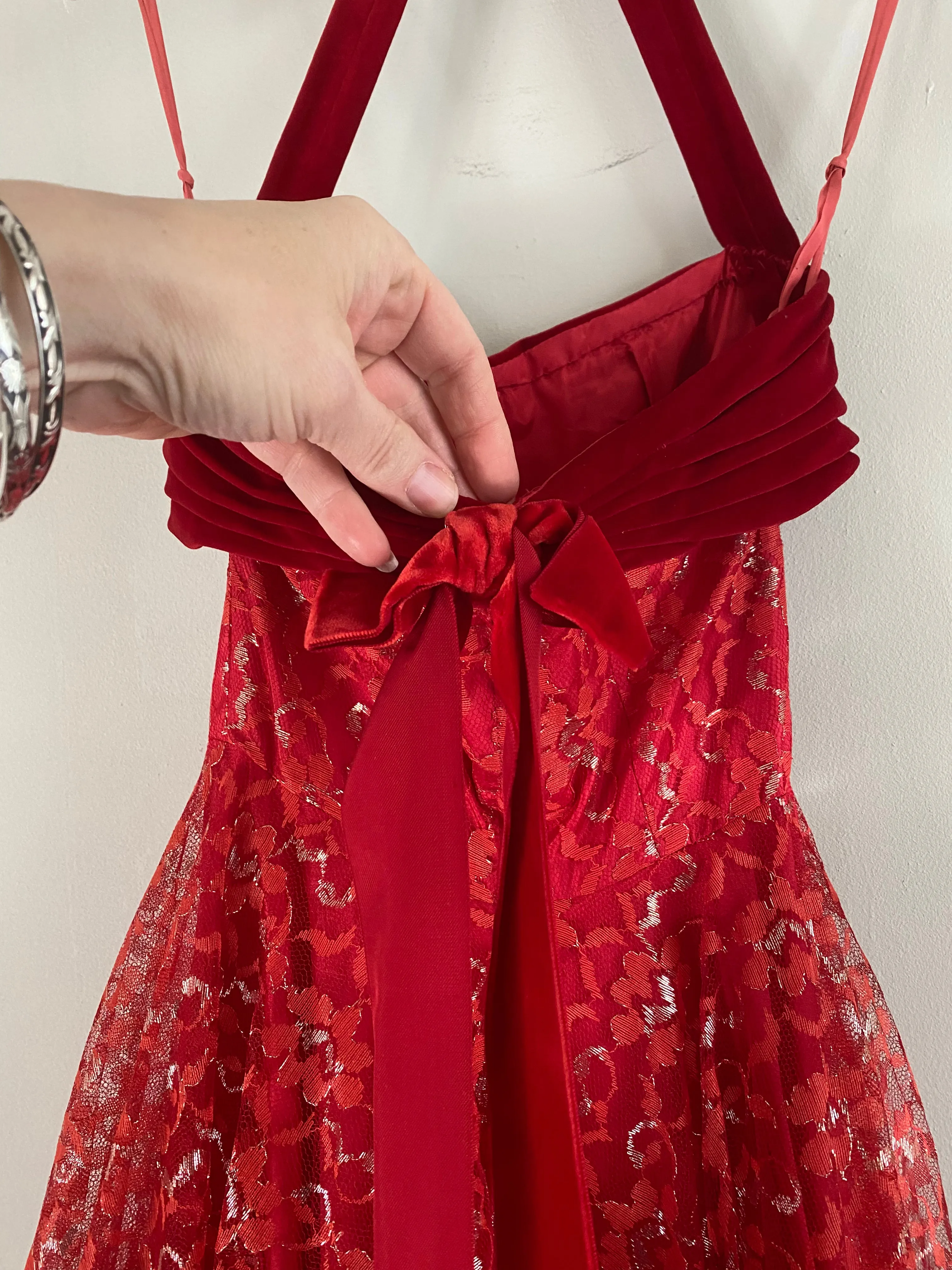 1950's Cherries In The Snow Velvet And Lace Party Dress / XS