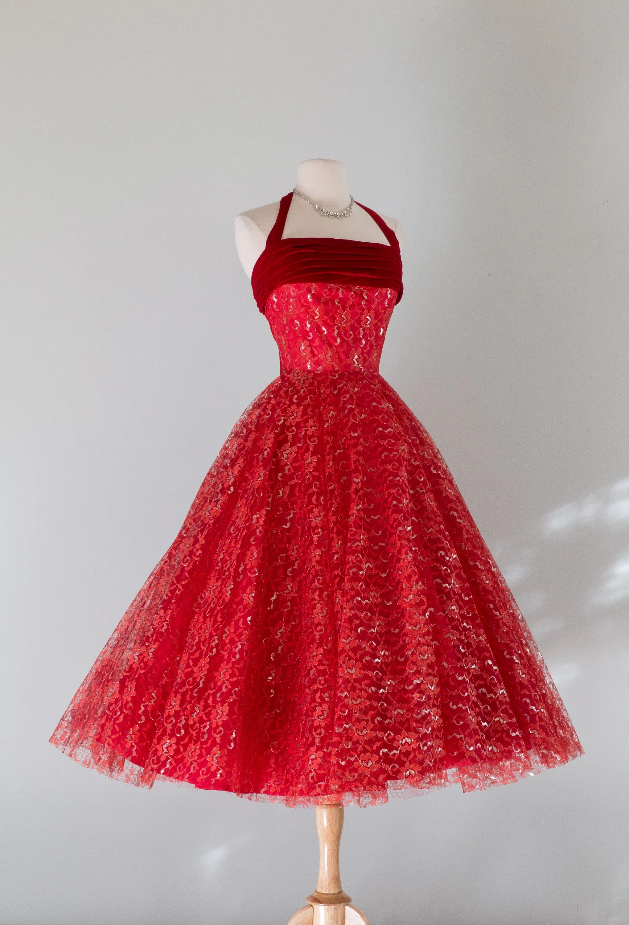 1950's Cherries In The Snow Velvet And Lace Party Dress / XS