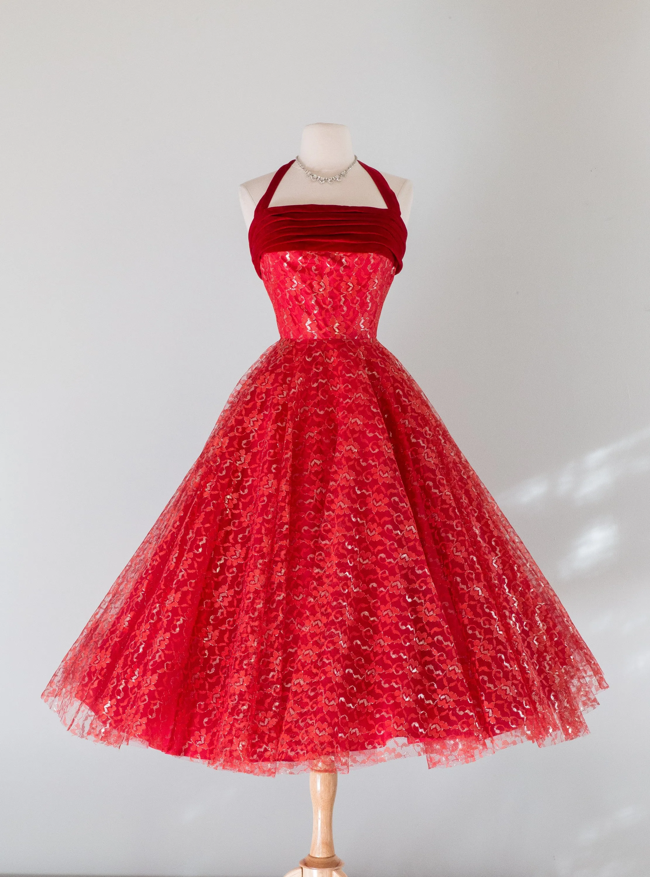 1950's Cherries In The Snow Velvet And Lace Party Dress / XS
