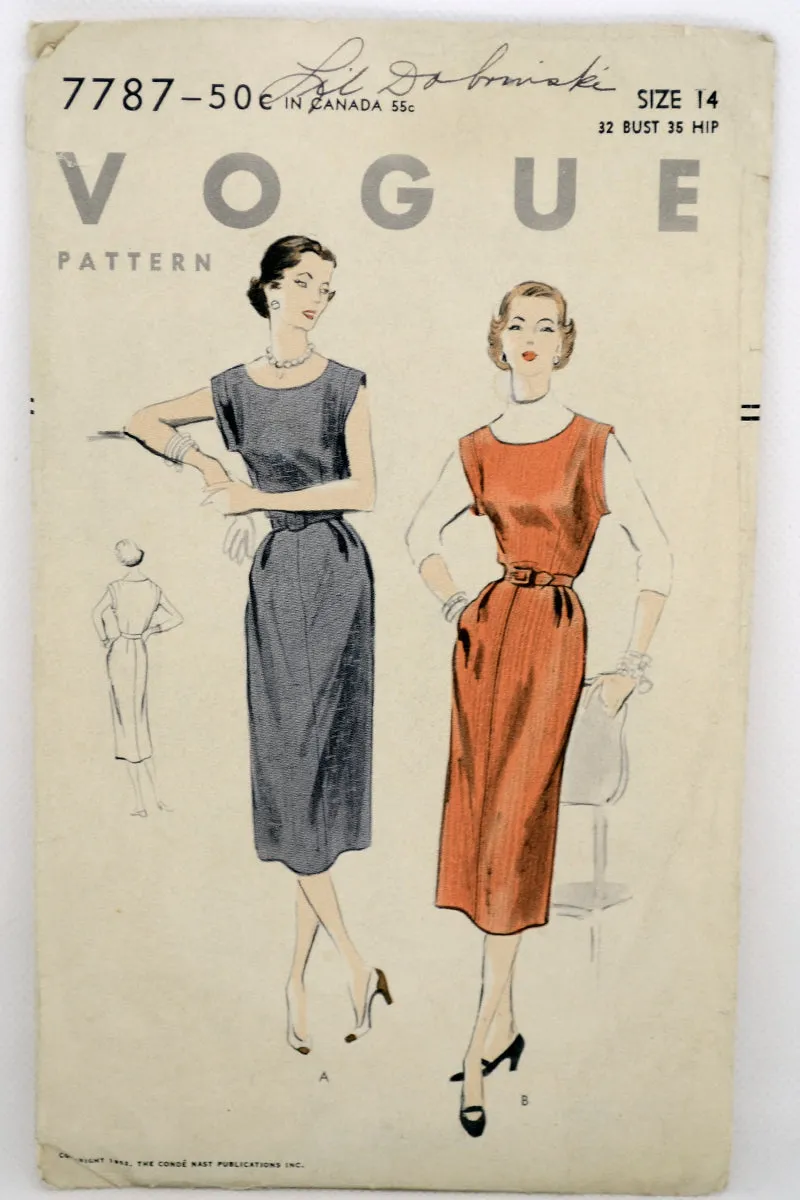 1952 Vintage Vogue 7787 Dress Sewing Pattern