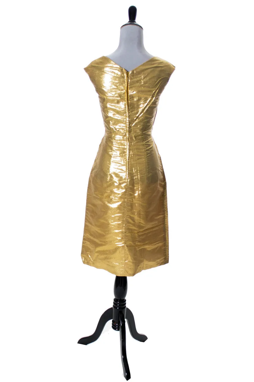 1960s Bombshell Gold Lame Vintage Cocktail Party Dress SOLD