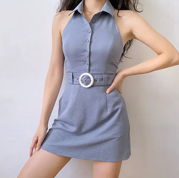 80s Retro Buckle Halter Dress