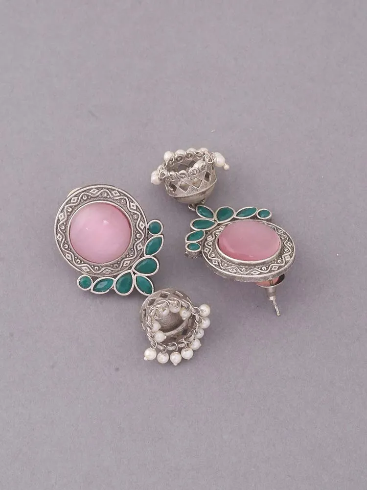 Blush Dhvajee Oxidised Jhumkis