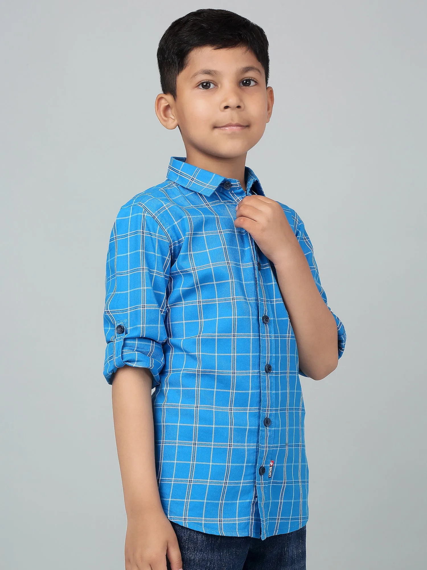 Cantabil Boy's Royal Blue Checkered Full Sleeves Shirt