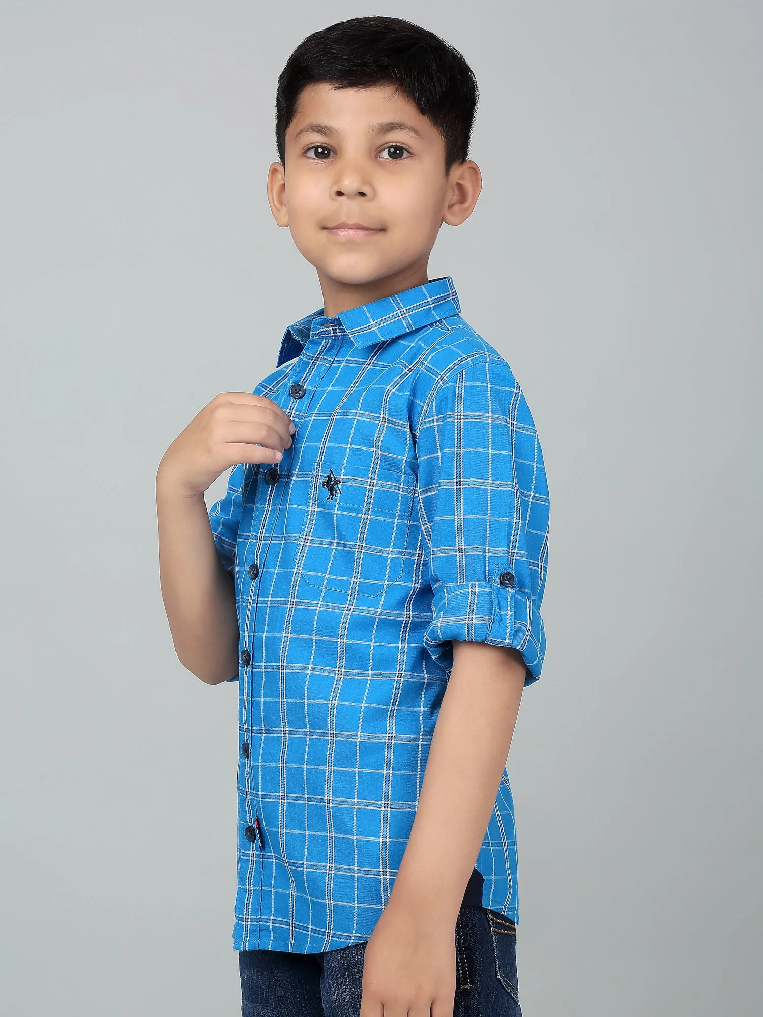 Cantabil Boy's Royal Blue Checkered Full Sleeves Shirt