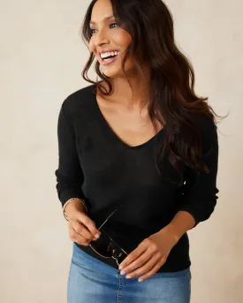 Cedar Linen Long Sleeve V Neck Sweater