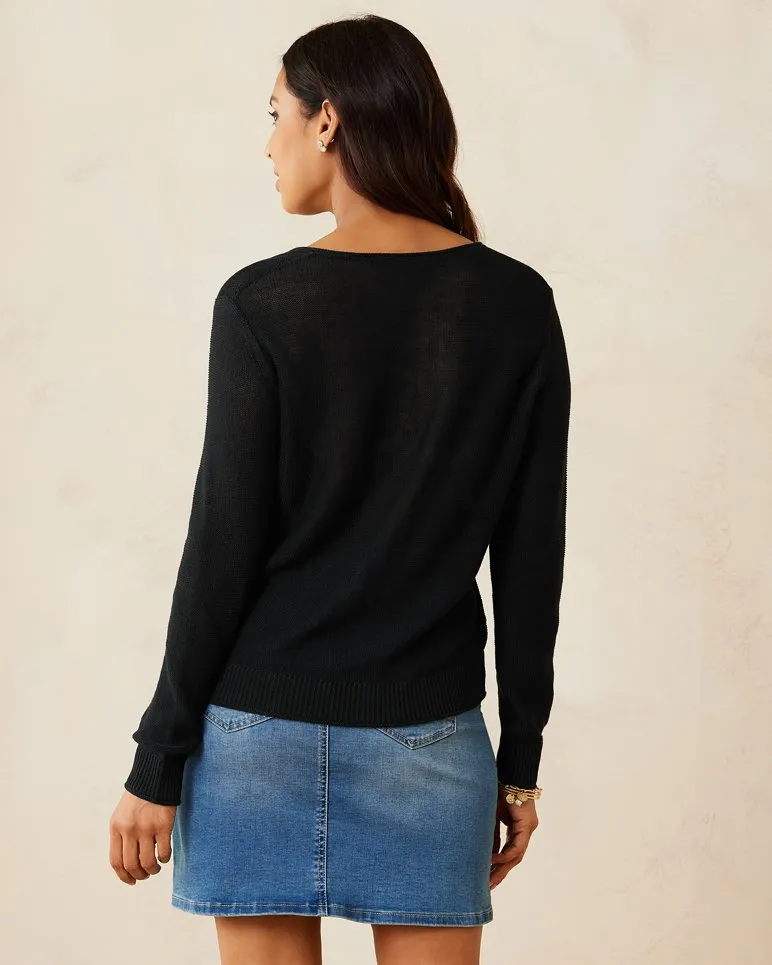 Cedar Linen Long Sleeve V Neck Sweater