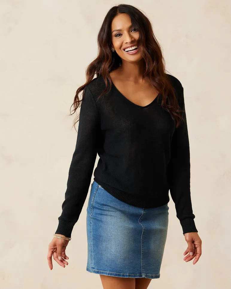 Cedar Linen Long Sleeve V Neck Sweater