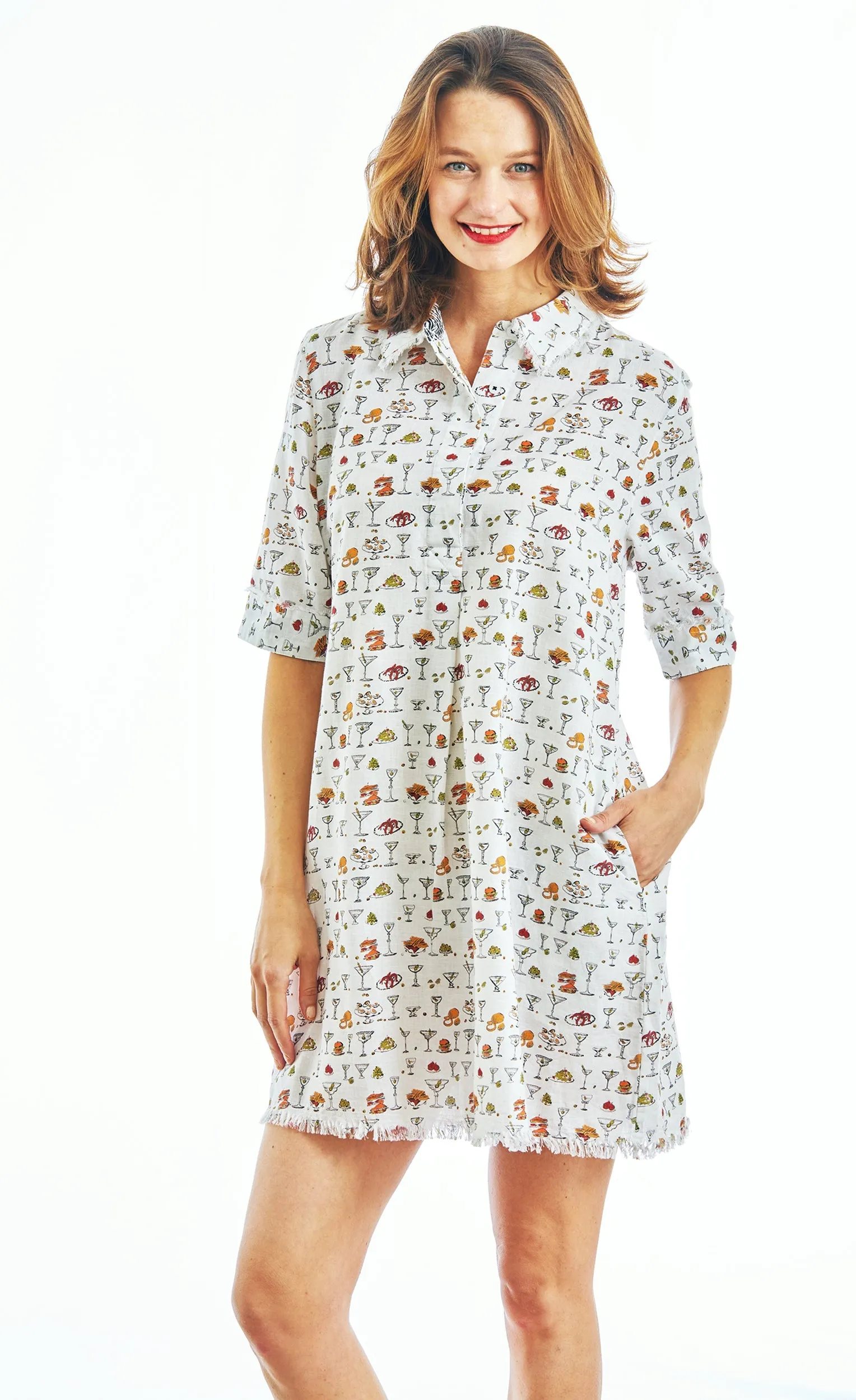 Chatham Dress Whimsical Martinis And Snacks Print