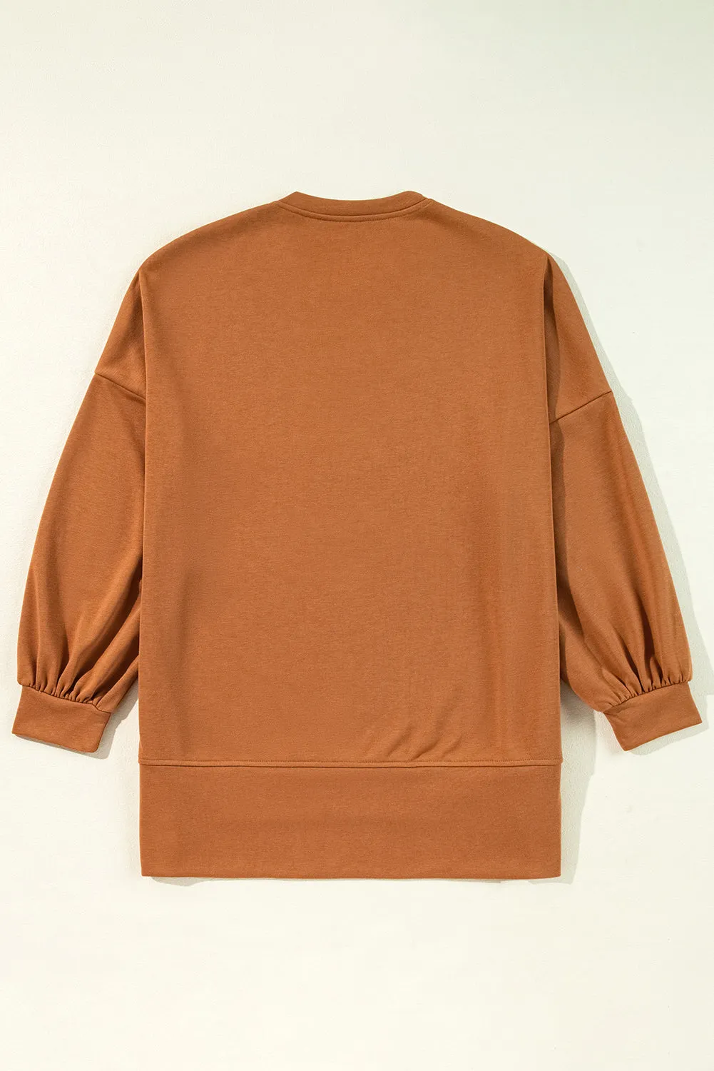 Chestnut Sequin Happy Halloween Graphic Notched Neck Long Sleeve Loose Top