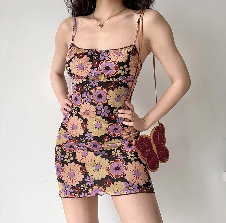 Christy Flowers Mesh Mini Dress