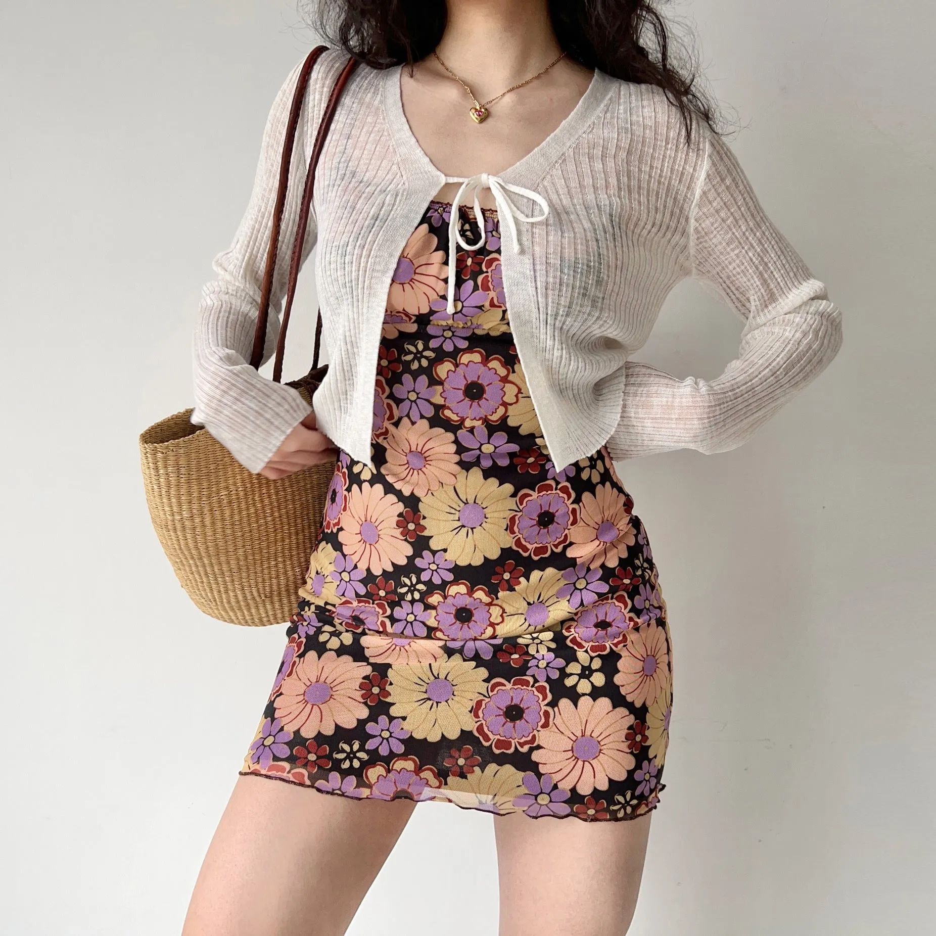 Christy Flowers Mesh Mini Dress