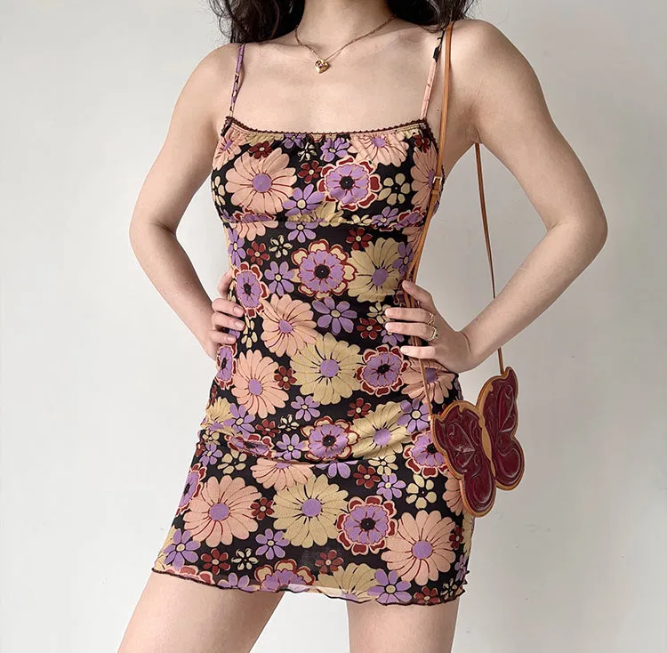 Christy Flowers Mesh Mini Dress