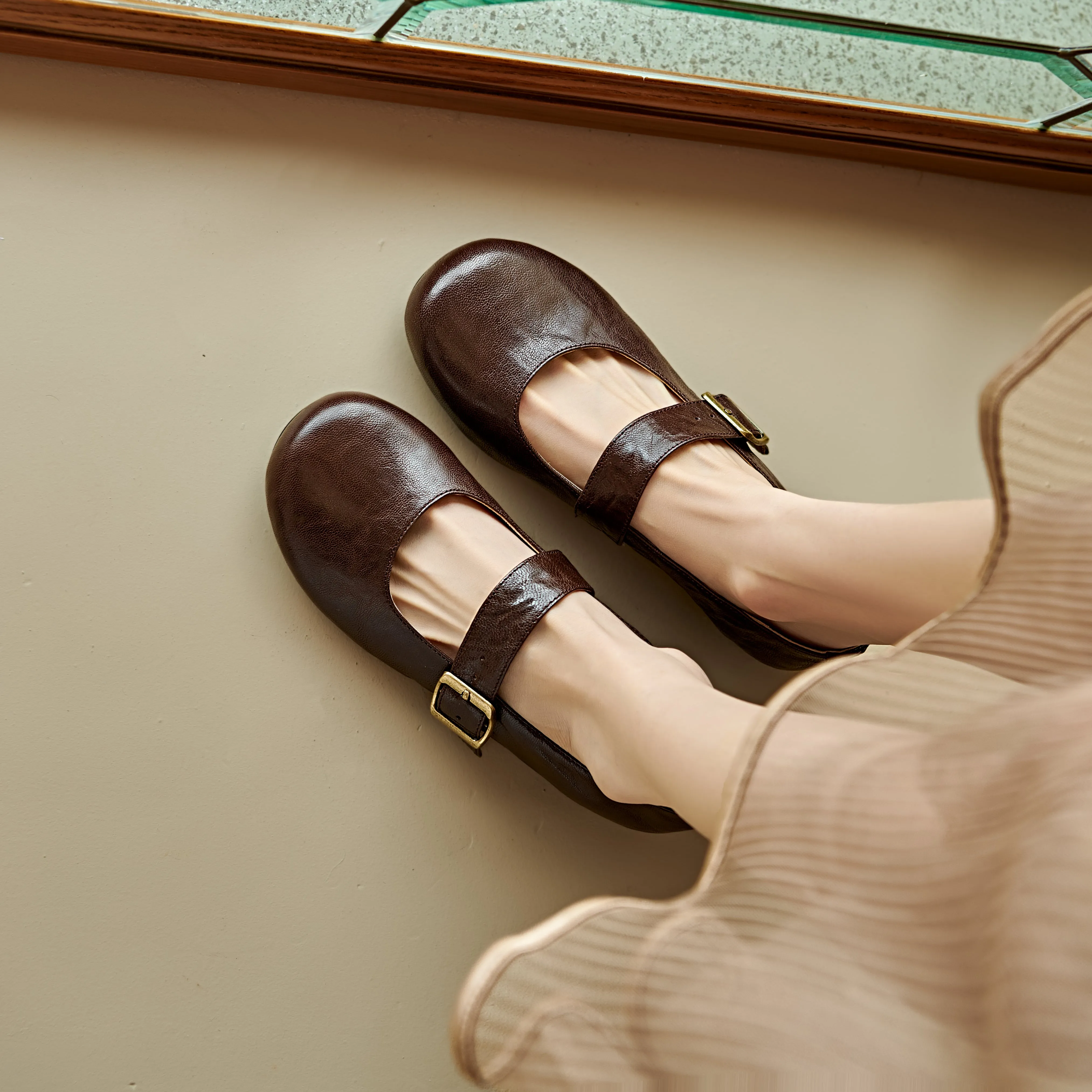 Handmade Vintage Soft Sole Mary Jane Ballet Flats Women's Shoes