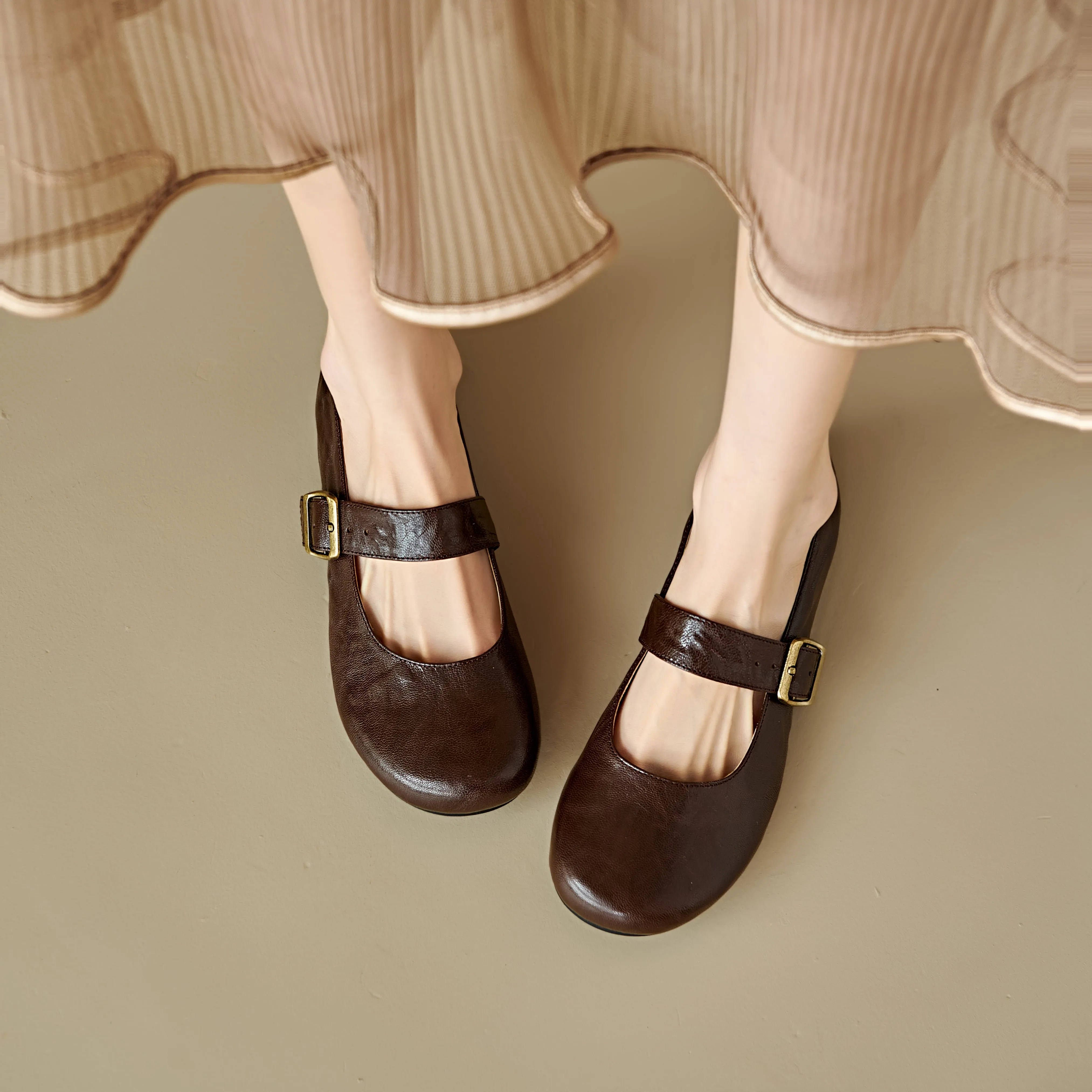 Handmade Vintage Soft Sole Mary Jane Ballet Flats Women's Shoes