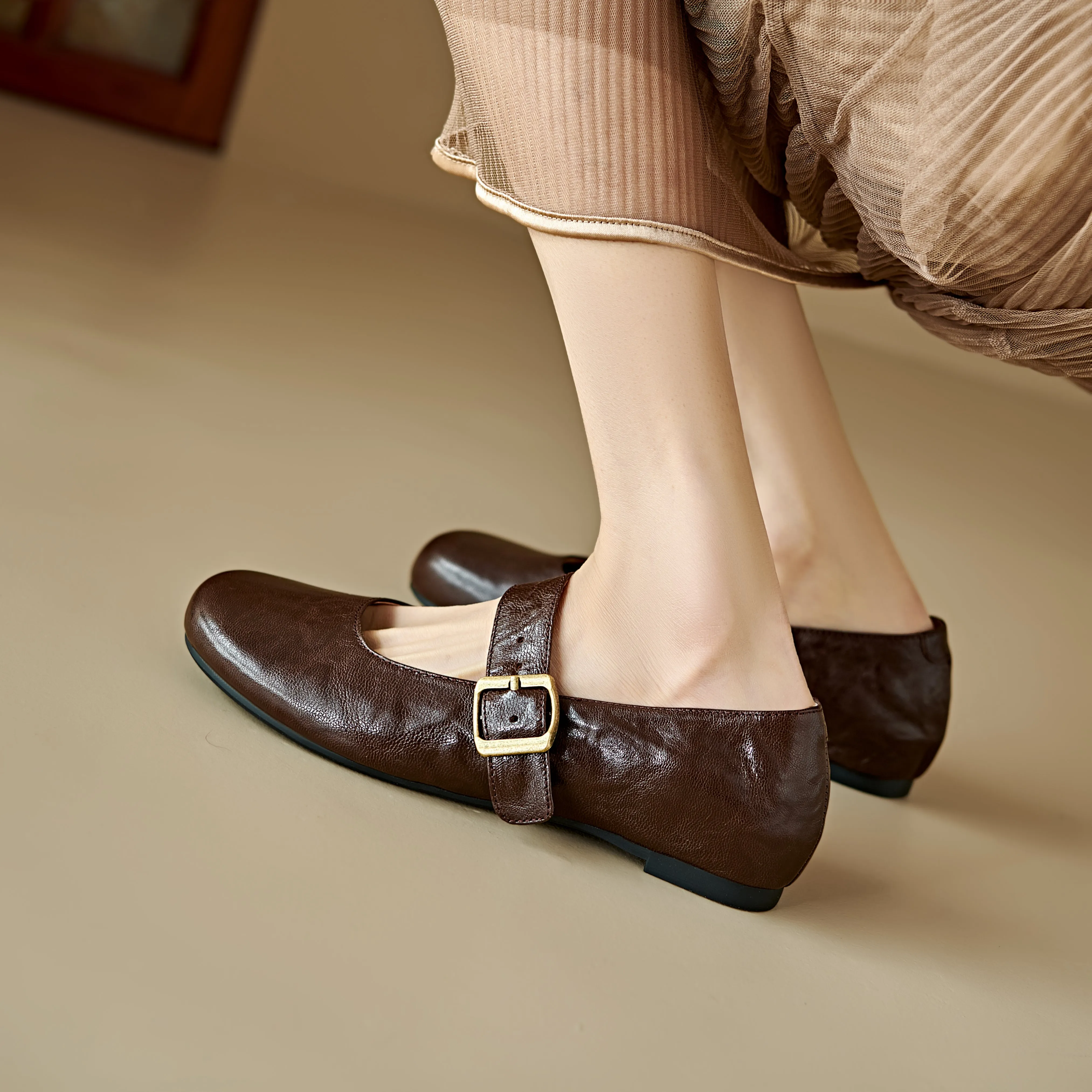 Handmade Vintage Soft Sole Mary Jane Ballet Flats Women's Shoes
