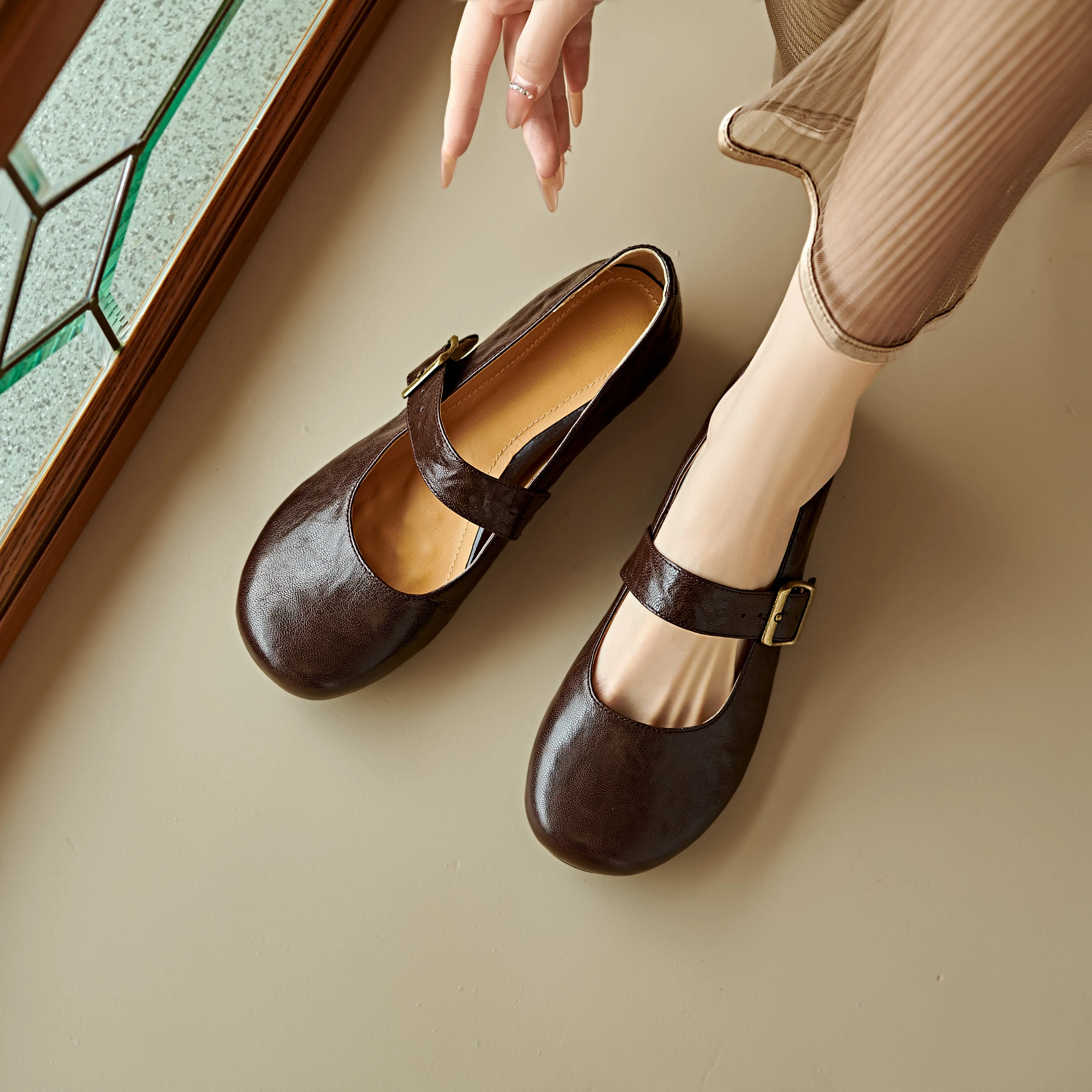 Handmade Vintage Soft Sole Mary Jane Ballet Flats Women's Shoes