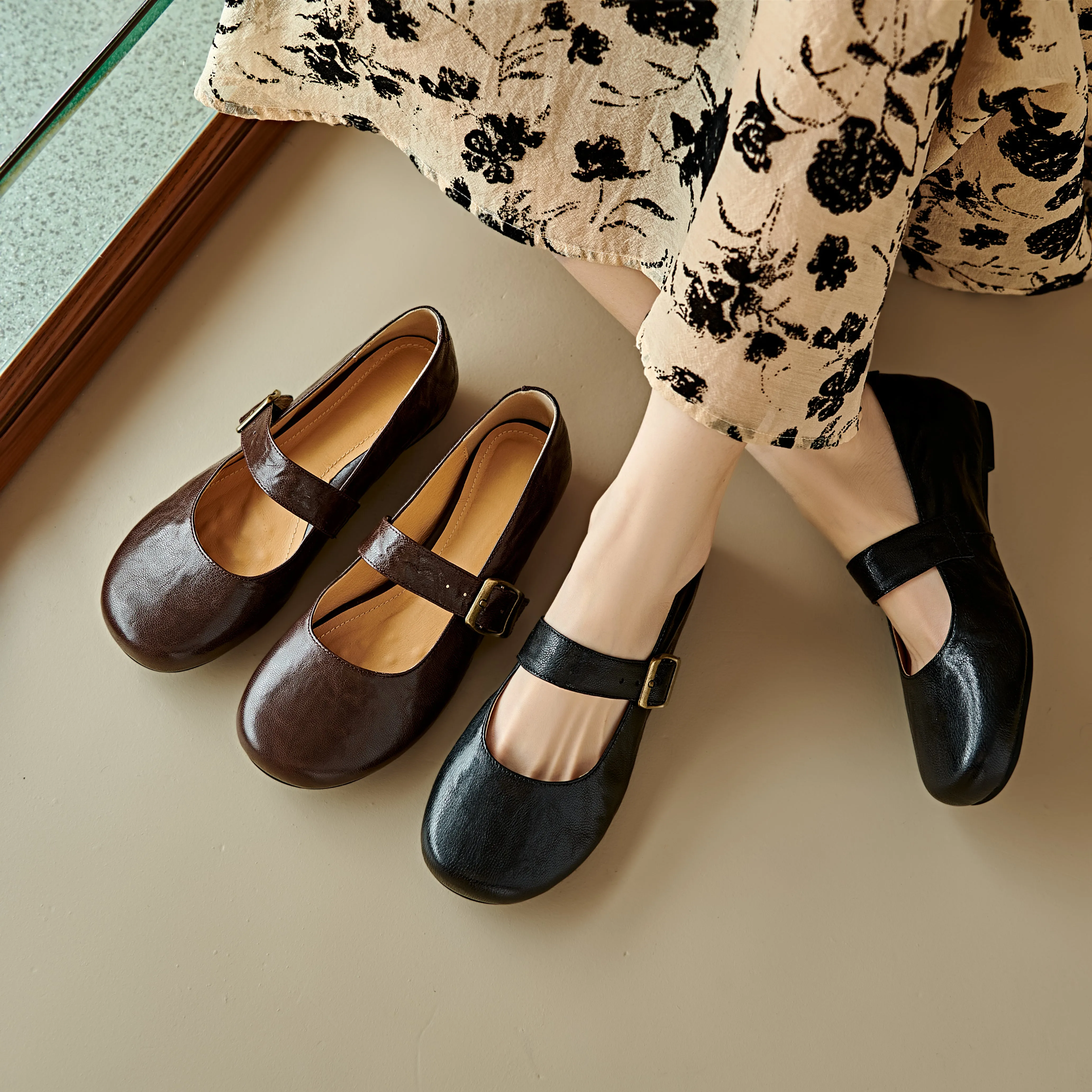 Handmade Vintage Soft Sole Mary Jane Ballet Flats Women's Shoes