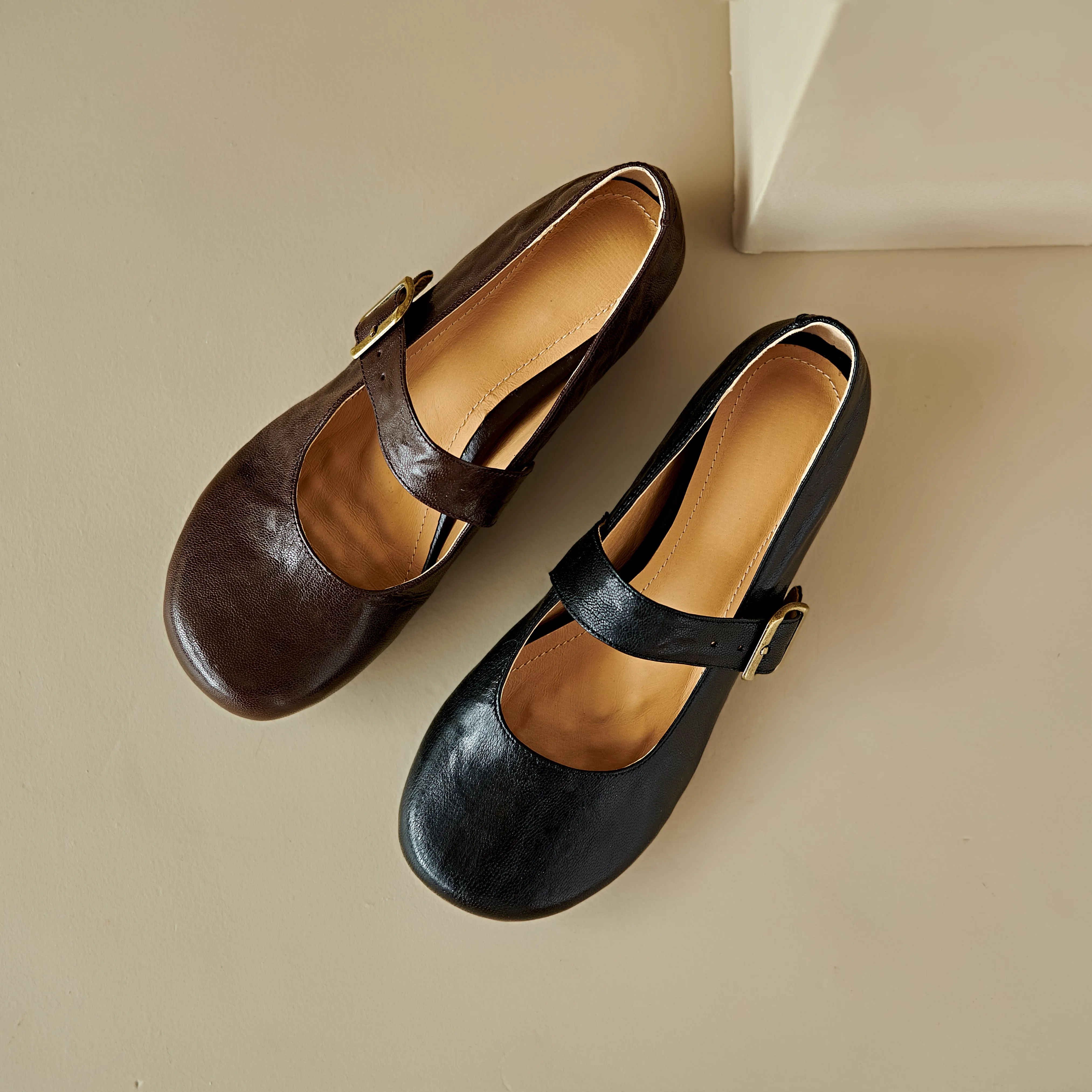 Handmade Vintage Soft Sole Mary Jane Ballet Flats Women's Shoes