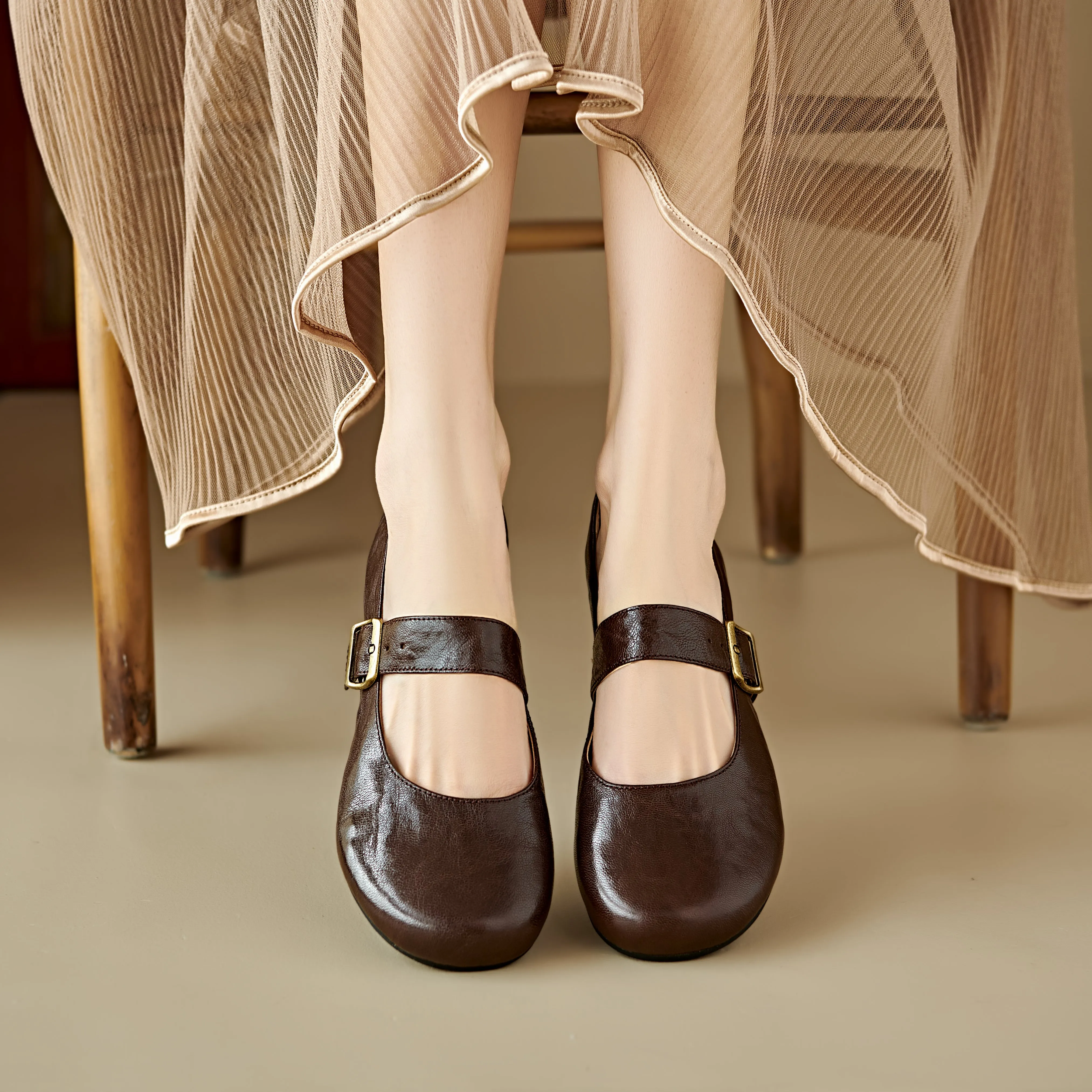 Handmade Vintage Soft Sole Mary Jane Ballet Flats Women's Shoes