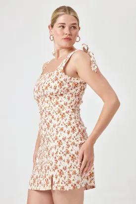 Ivory Orange Floral Slim Dress