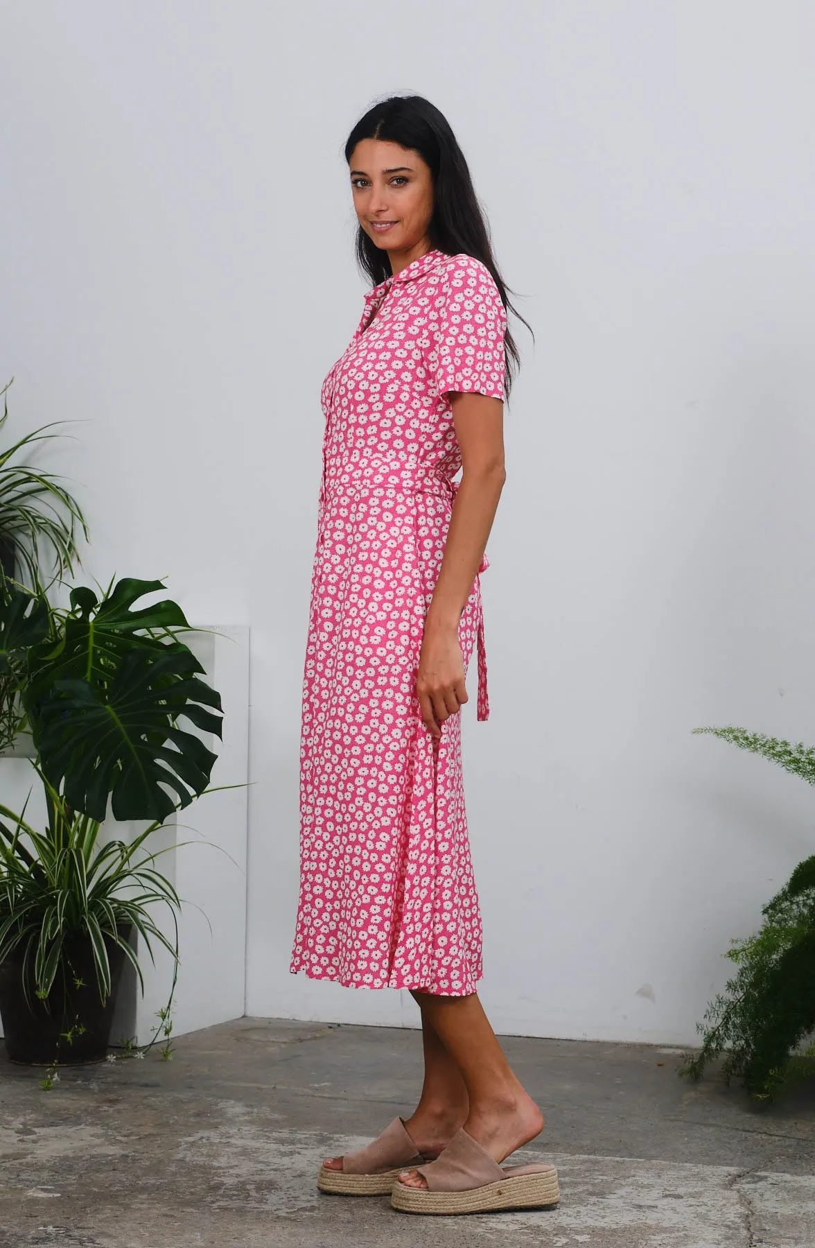 Jonie Dress in Pink Daisies Print