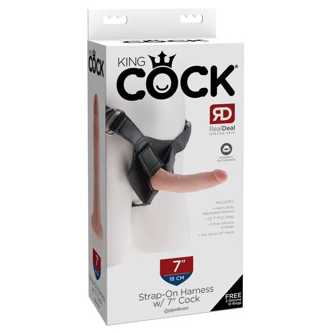 King Cock 7 Inch Flesh Cock With Strap-On Harness