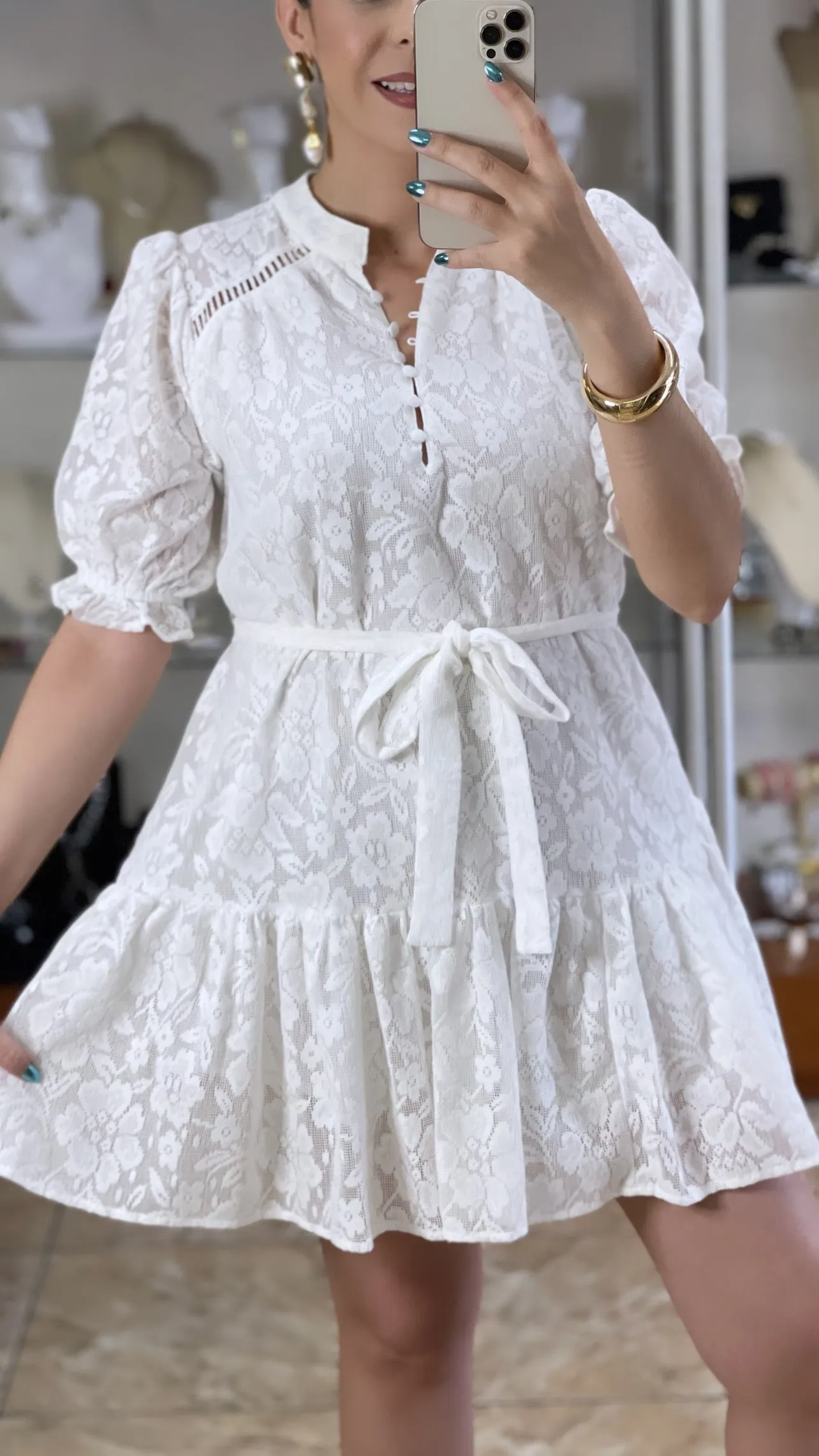 Lace Balloon Sleeve Dress