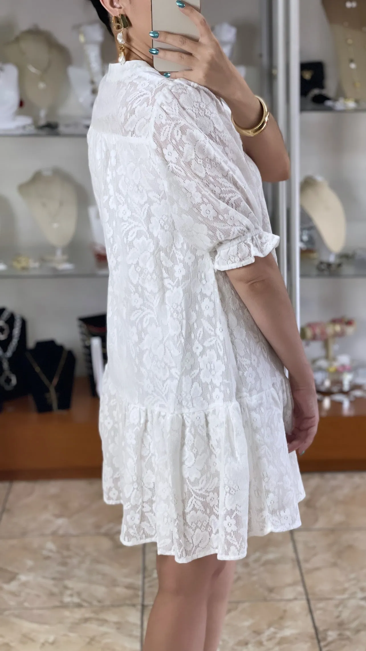 Lace Balloon Sleeve Dress