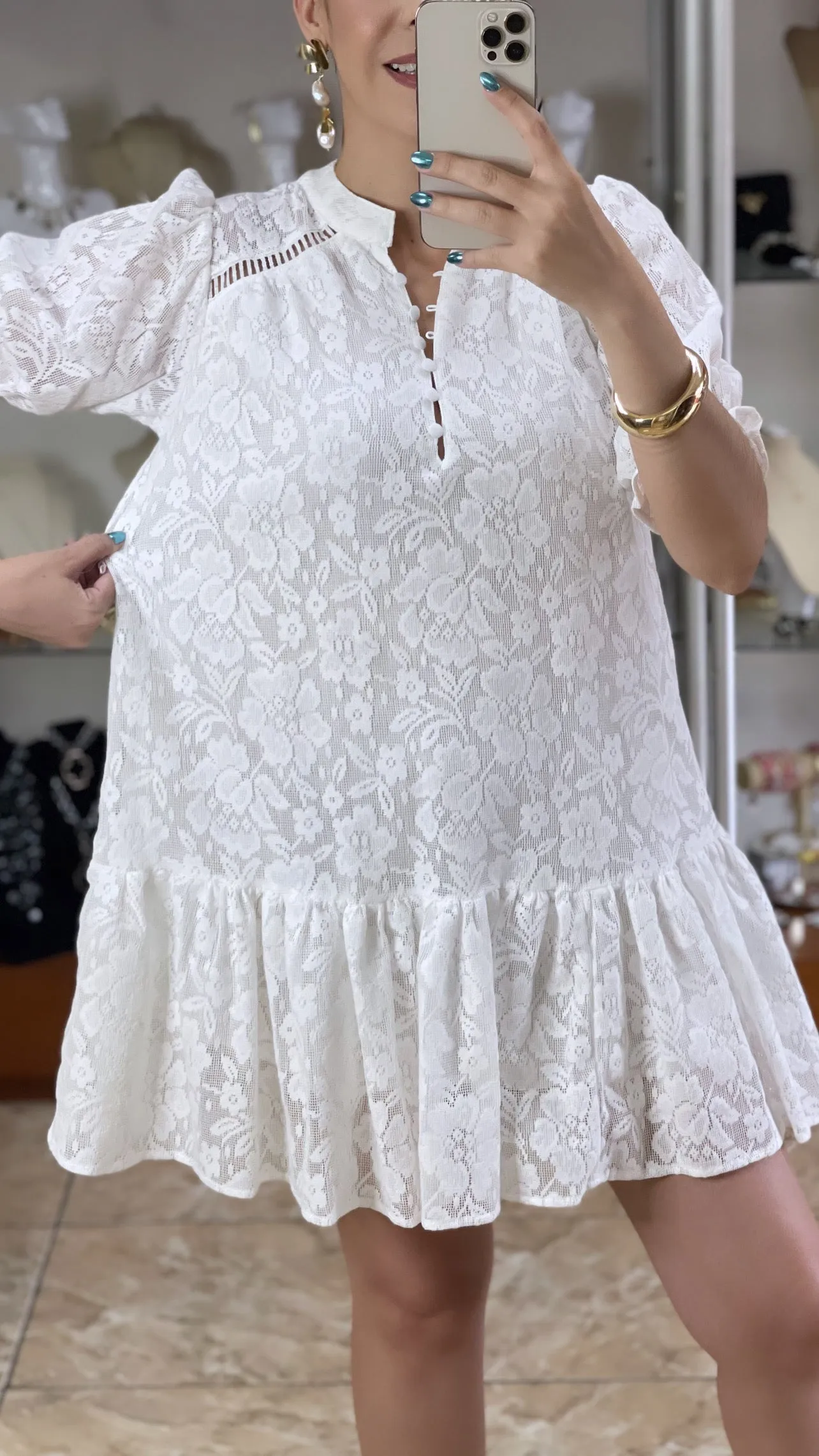 Lace Balloon Sleeve Dress