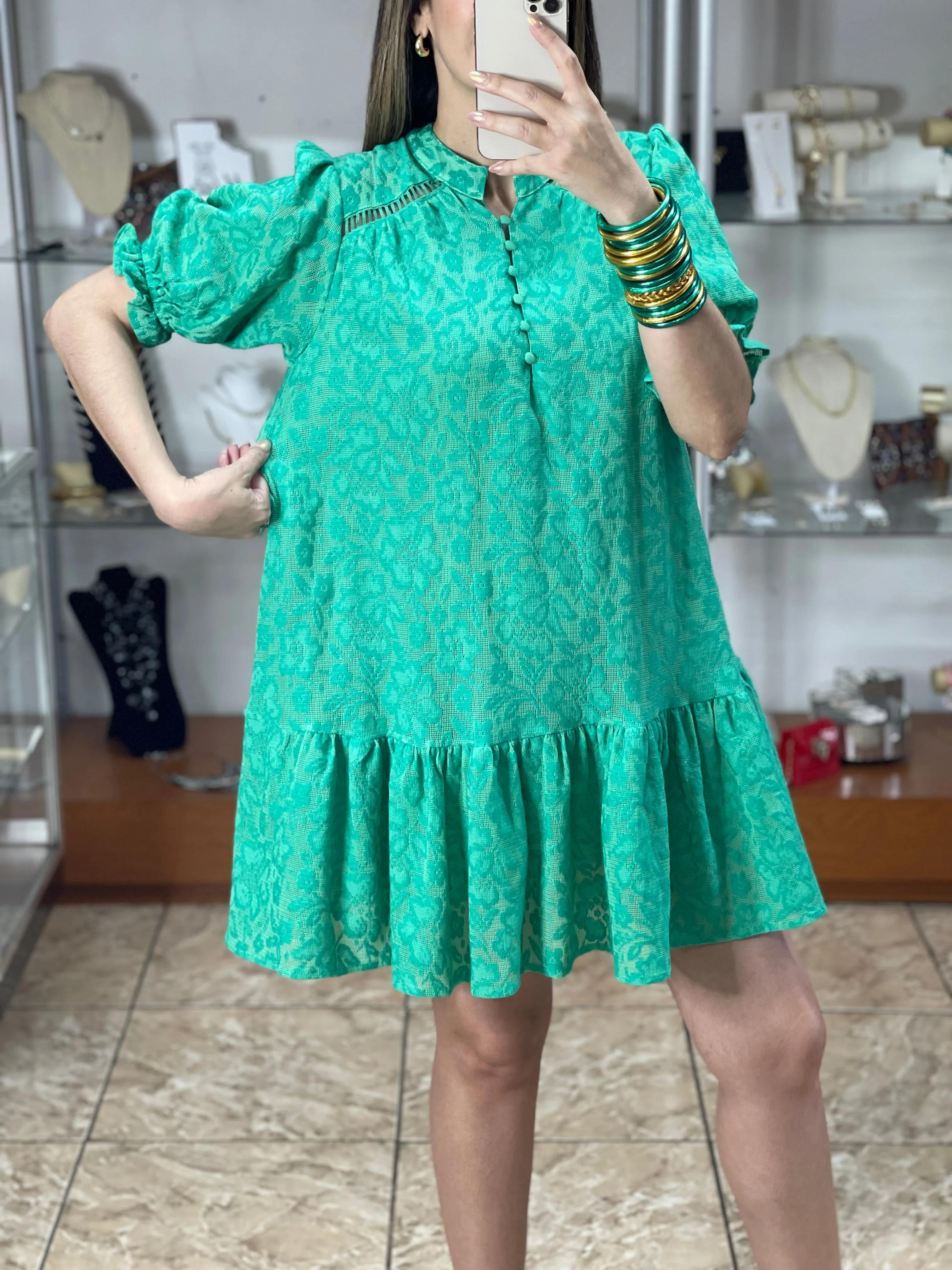 Lace Balloon Sleeve Dress