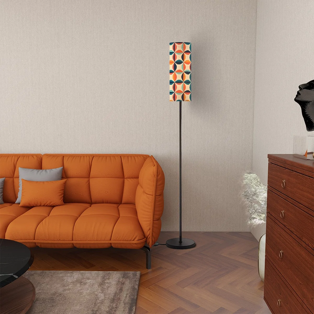 Mid Century Modern Orange Blue Teal Scandinavian Designed Floor Lamp