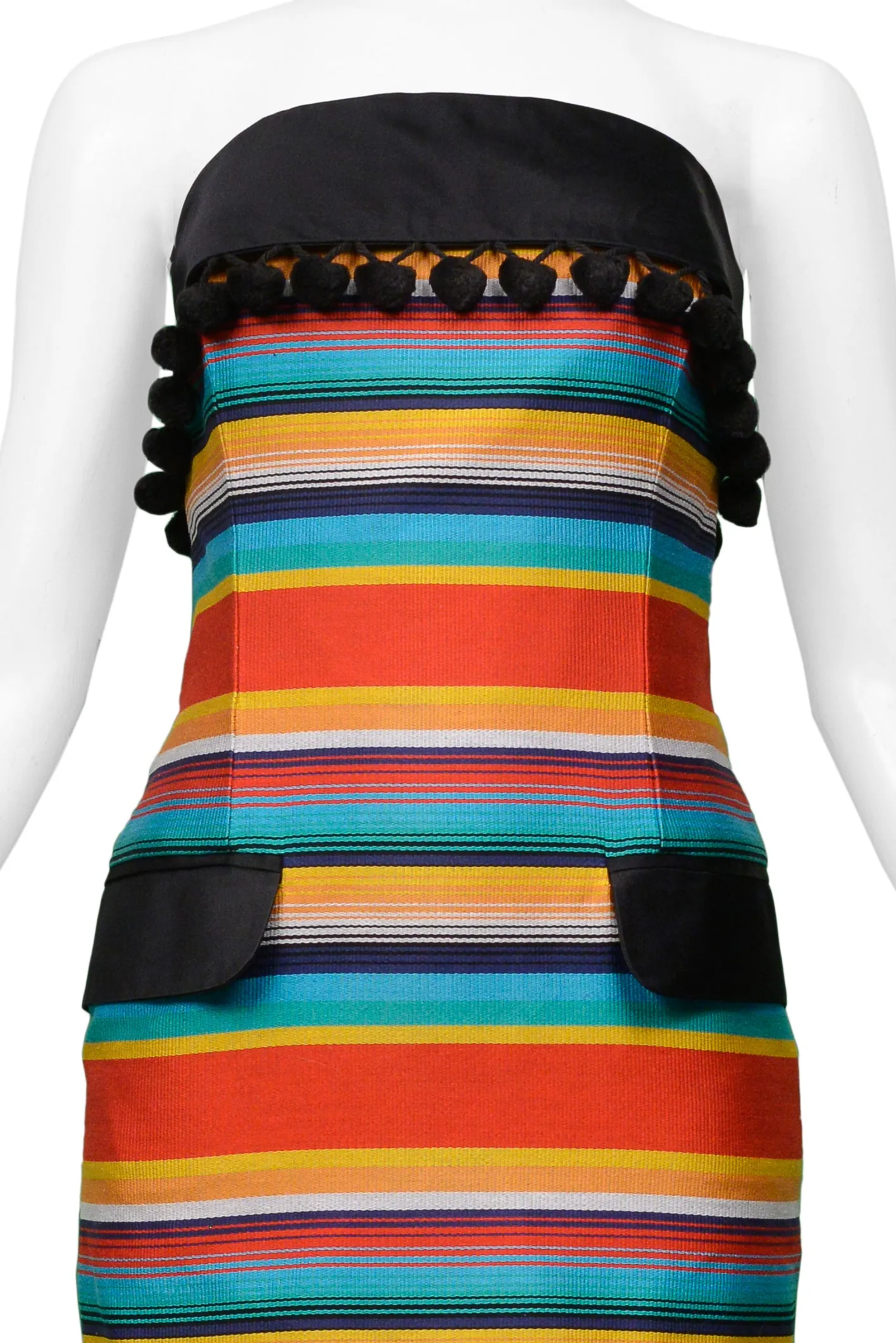 PERRY ELLIS BY MARC JACOBS STRIPED STRAPLESS DRESS 1992