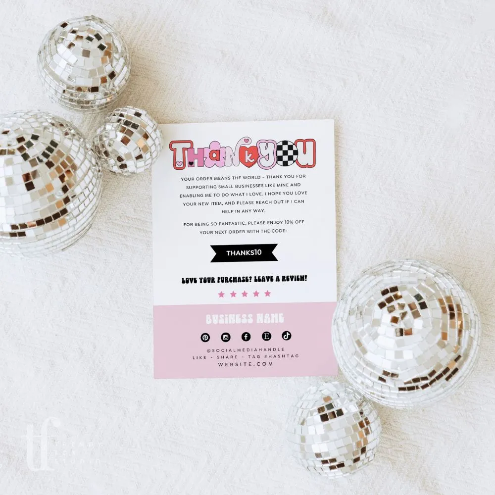 Retro Valentine's Day Guest Check Business Thank You Card Canva Template | Cute Ransom Text