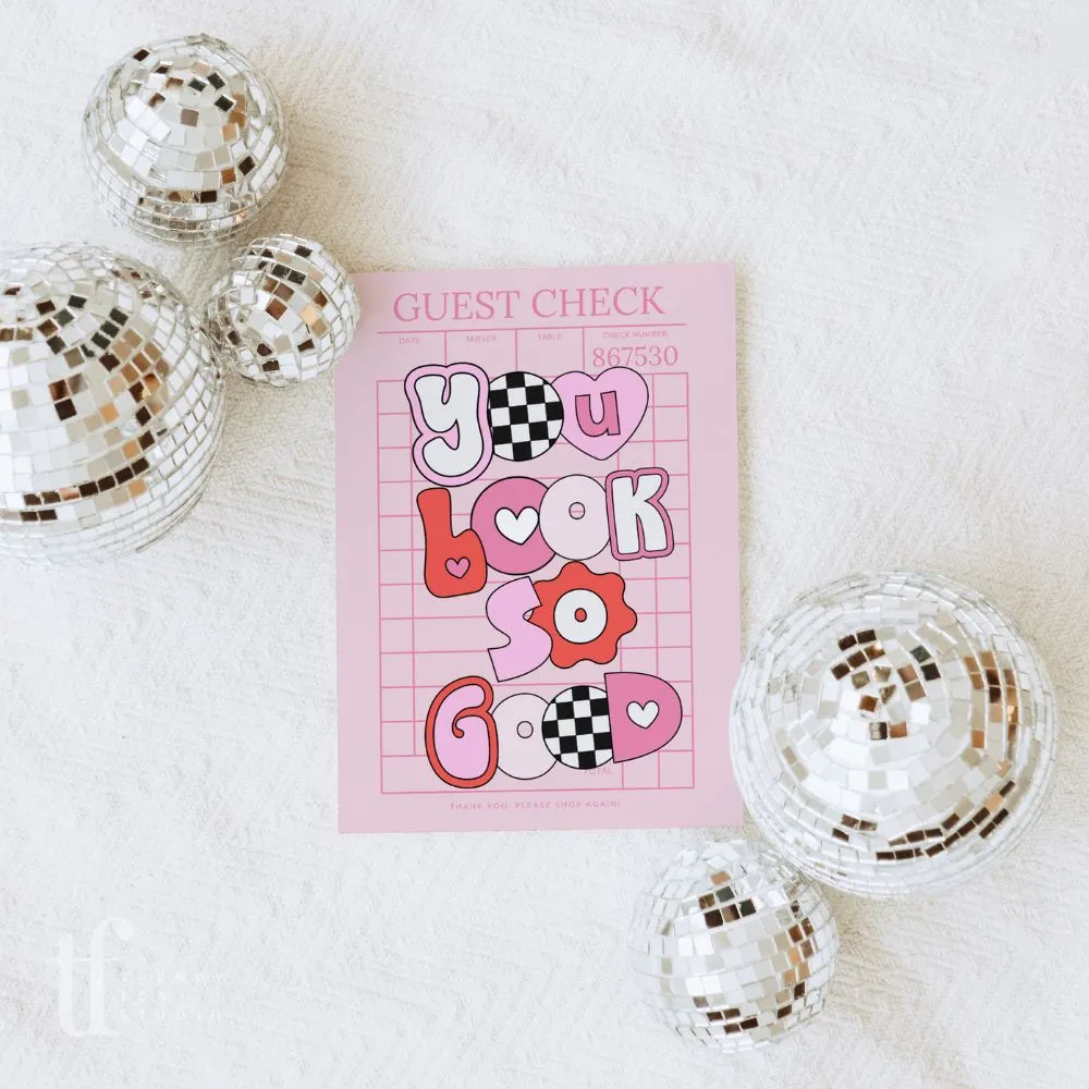 Retro Valentine's Day Guest Check Business Thank You Card Canva Template | Cute Ransom Text