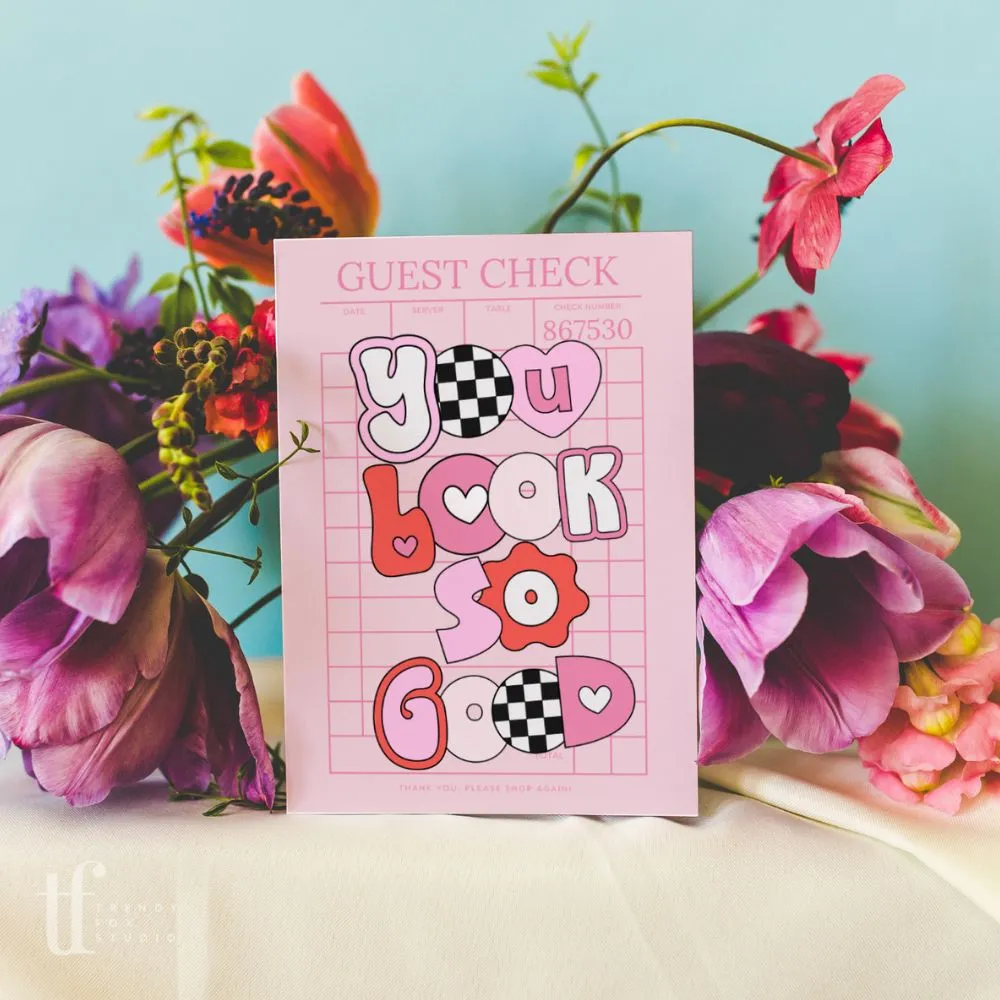 Retro Valentine's Day Guest Check Business Thank You Card Canva Template | Cute Ransom Text
