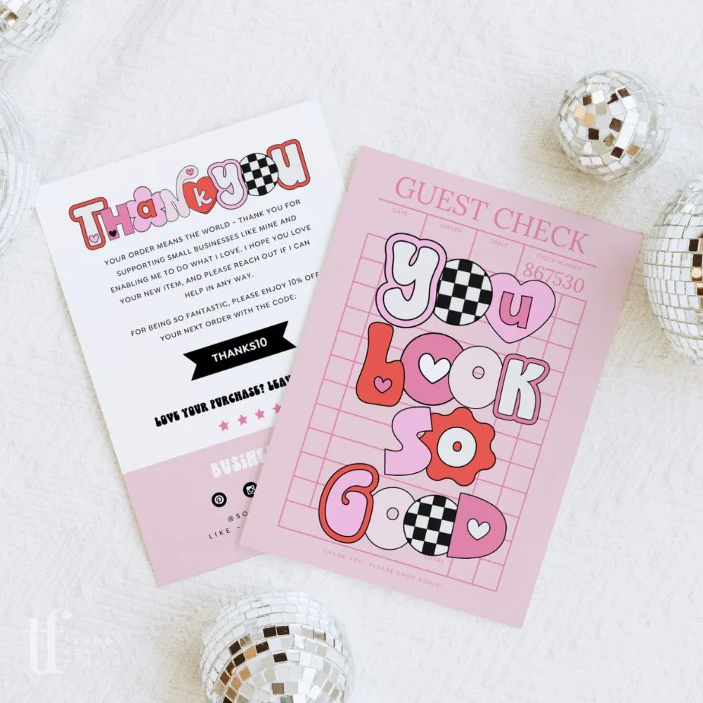 Retro Valentine's Day Guest Check Business Thank You Card Canva Template | Cute Ransom Text