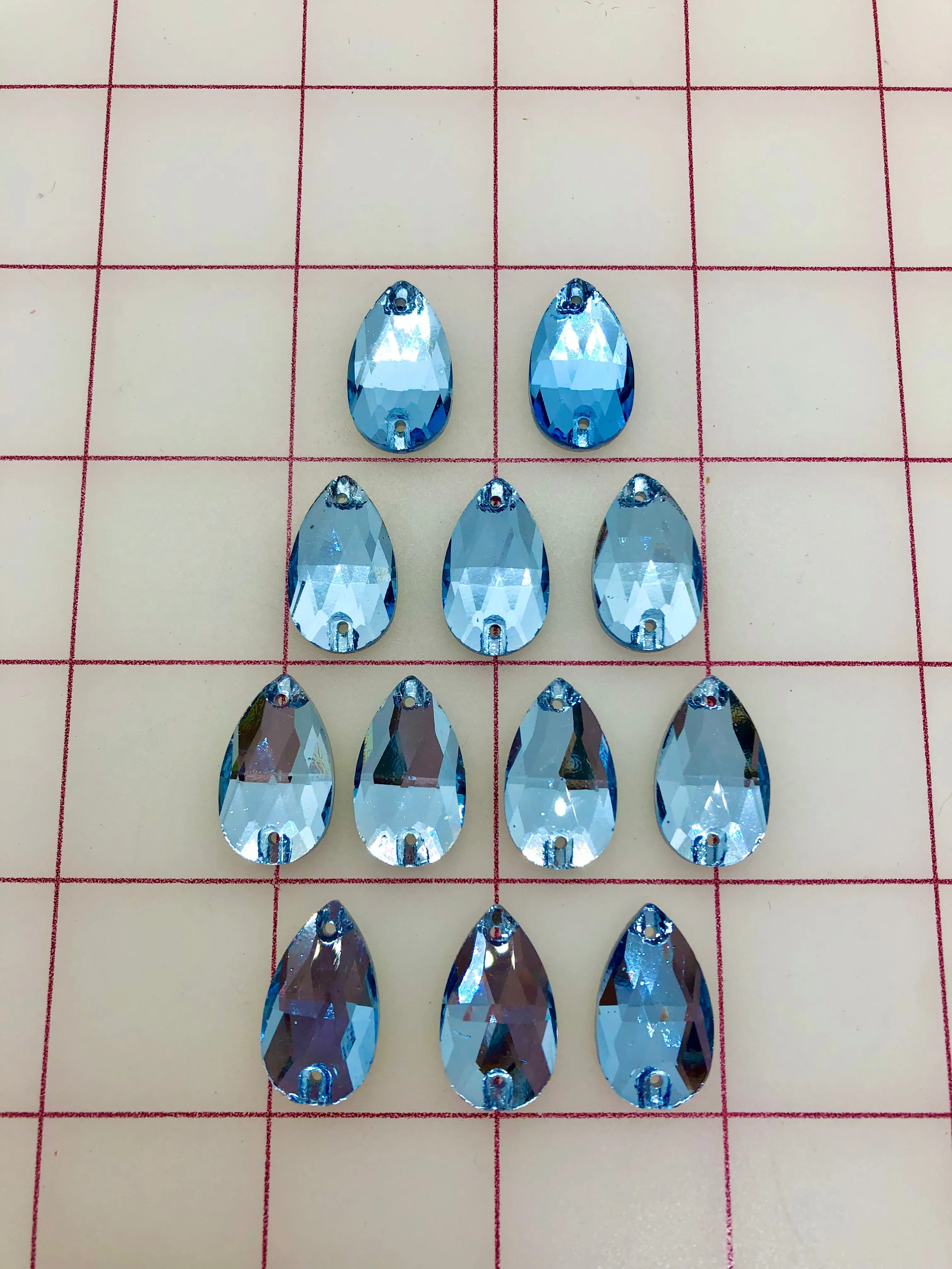 Rhinestones - 13x22mm Czech "Bright-Cut" Light Sapphire Pear-Shape Sew-On