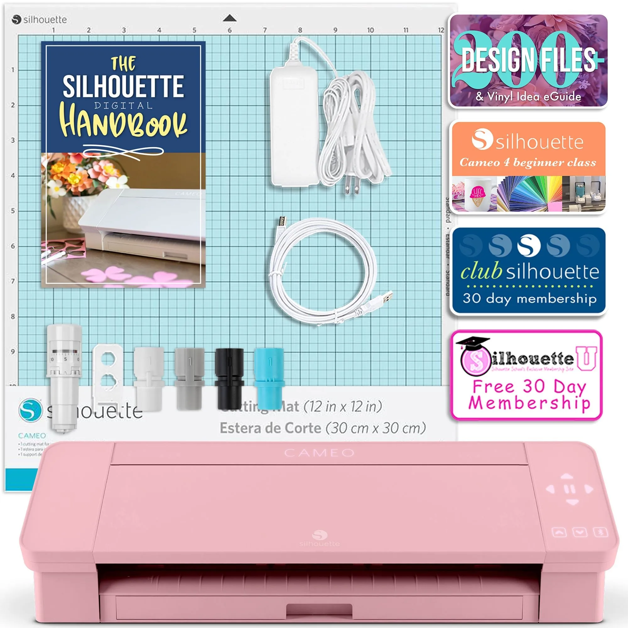 Silhouette Blush Pink Cameo 4 w/ Deluxe Blade & Tool Pack, Mat Pack, Vinyl