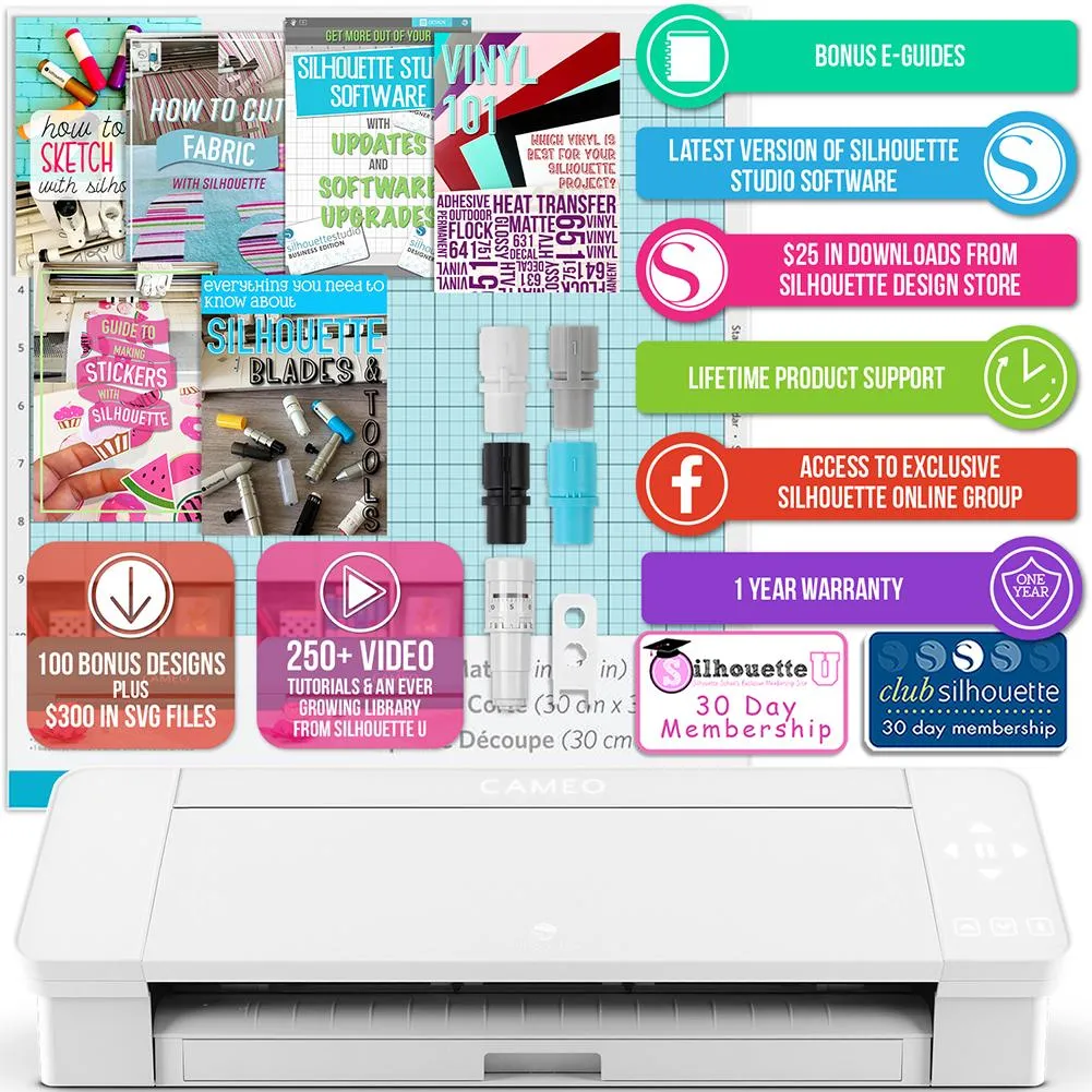 Silhouette White Cameo 4 w/ 15" x 15" Coral Slide Out Heat Press Bundle
