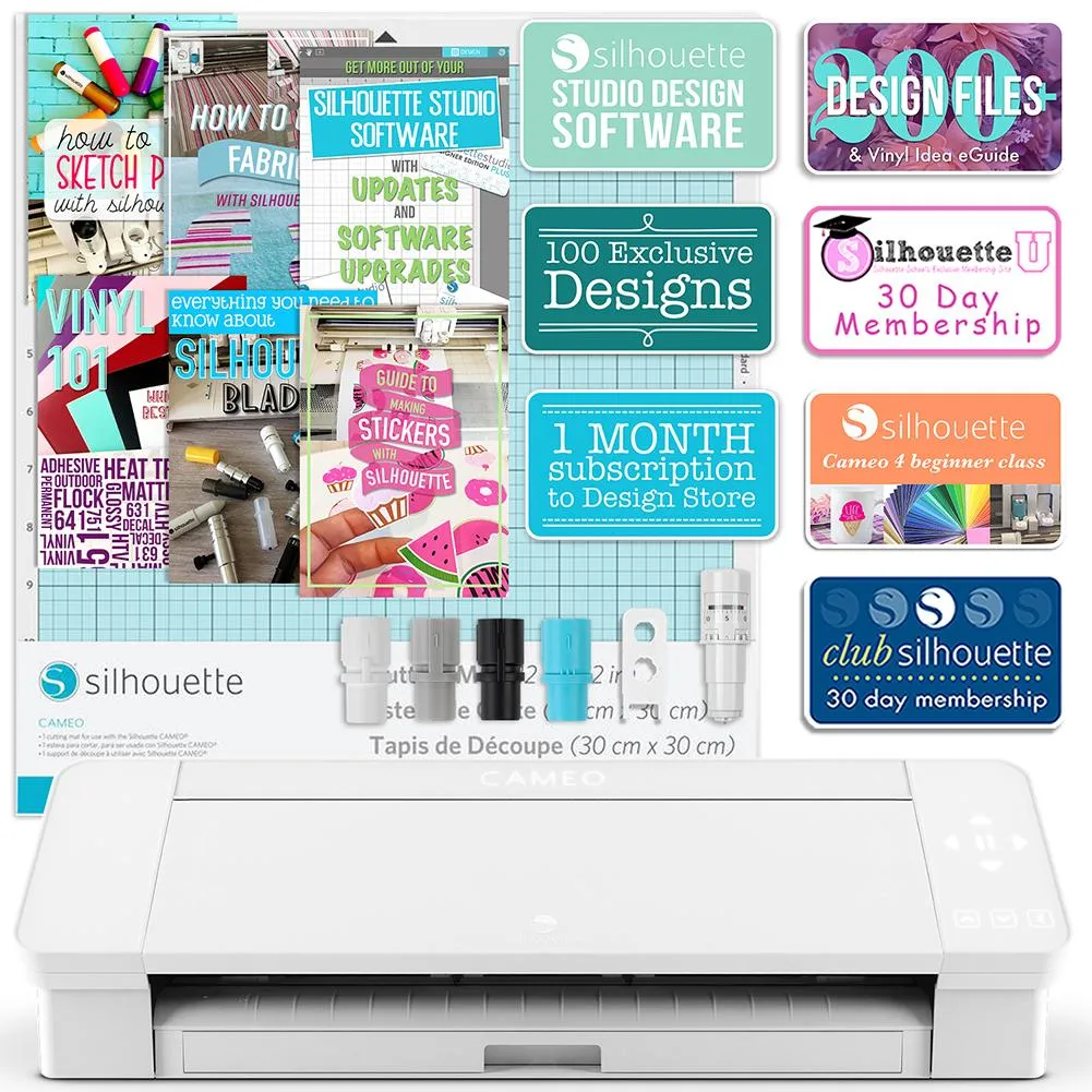 Silhouette White Cameo 4 w/ 15" x 15" Coral Slide Out Heat Press Bundle