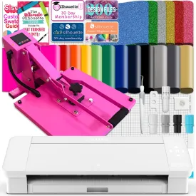 Silhouette White Cameo 4 w/ 15" x 15" Pink Slide Out Heat Press Bundle