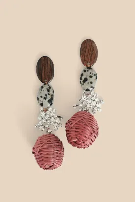 Wicker Basket Weave Earrings - Red