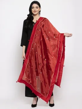 Women'S Red Polka Dots Silk Dupatta